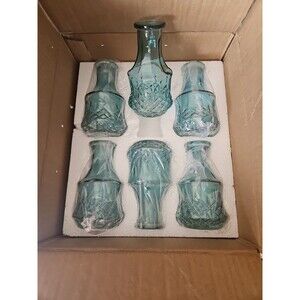 Bud Vase Set of 6 New In Box Blue Green Glass Elegant Decor Boho Flower Vase